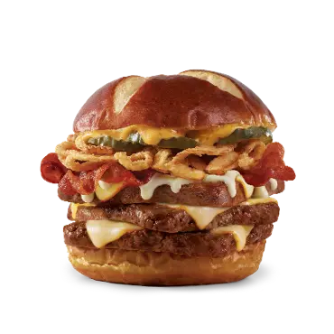 Pretzel Bacon Pub Triple Cheeseburger